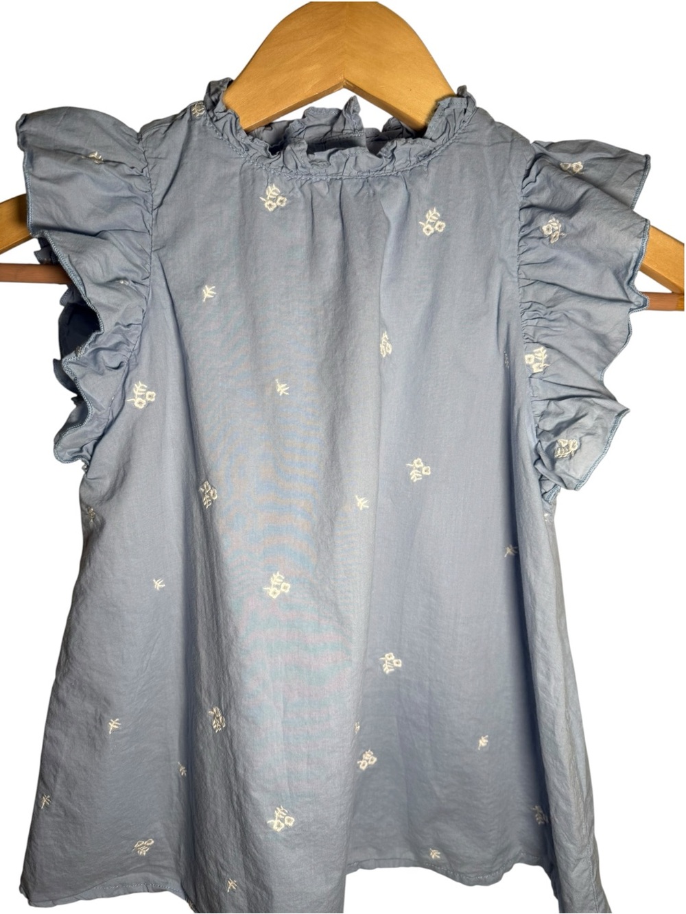 Janie and Jack Girls Blue Embroidered Ruffle Neck and Sleeve Dress